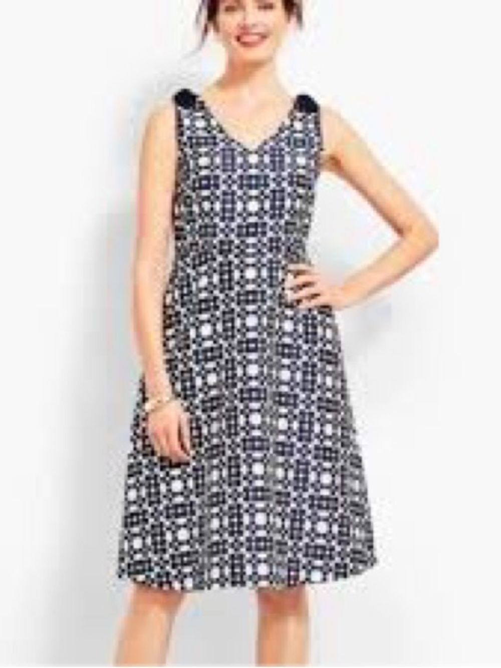 NEW Talbots RSVP sleeveless navy white daisy flower dress 8 womens party NWT